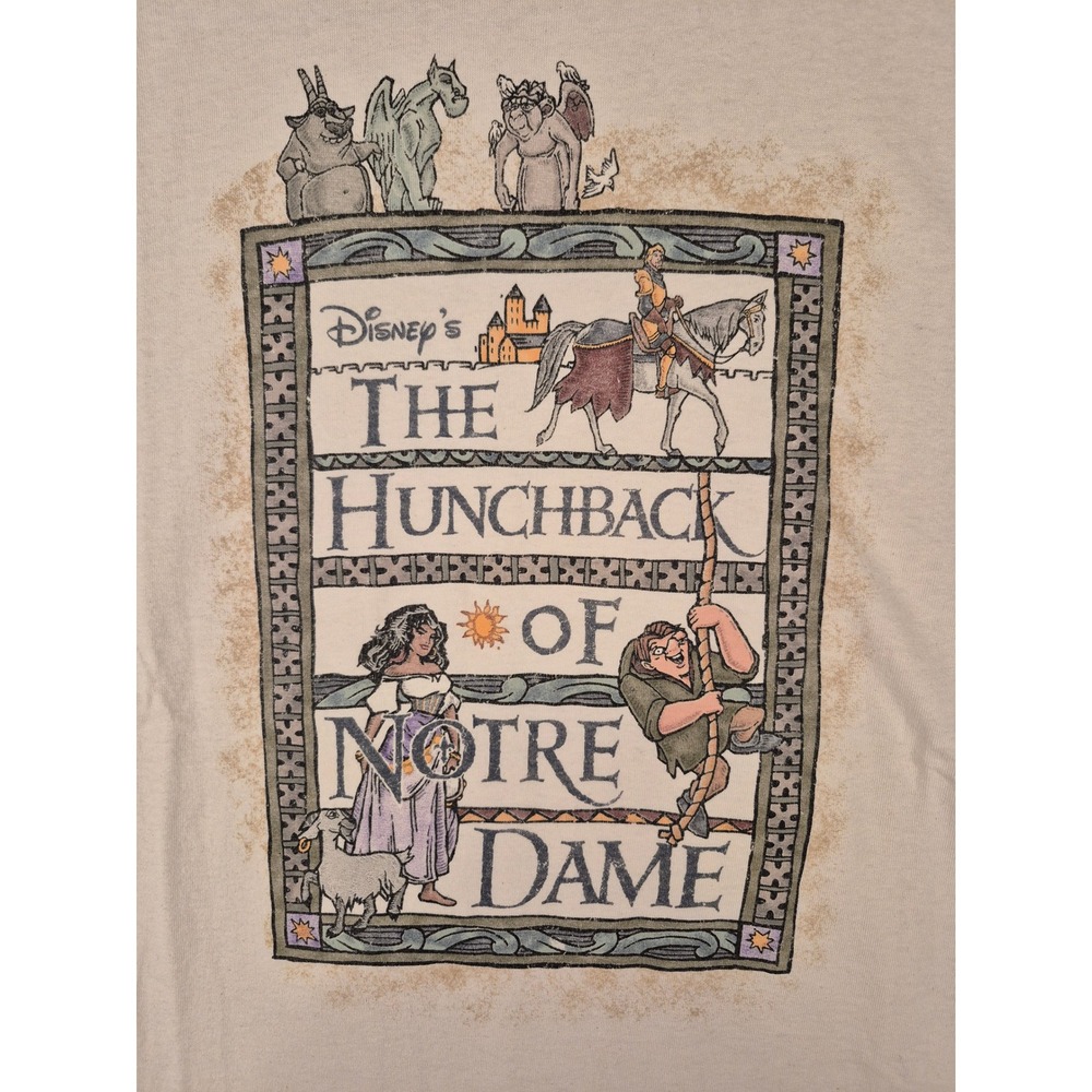Vintage Disney Store Hunchback of Notre Dame Graphic T-Shirt Mens XXL Cream 90s - Picture 3 of 16